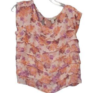 Y2K DECREE Womens Crop Top Large Pink Floral Ruffle Short Sleeve Fairy Cottage